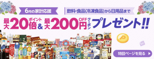 【最大20倍&最大100円オフ】6月の家計応援キャンペーン【6/30まで】