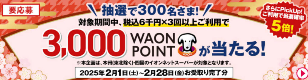 3,000WAONポイントゲットキャンペーン！【25/2/28まで】