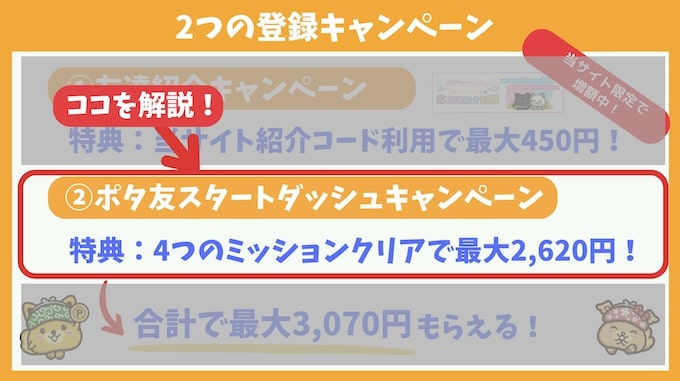 ポイントインカムのポタ友スタートダッシュキャンペーンの特典と条件【25年2月】改