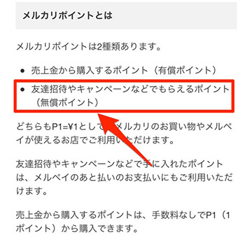 メルカリポイント②｜無償ポイント