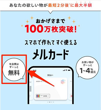 メルカードのメリット①｜発行手数料・年会費が無料でお得