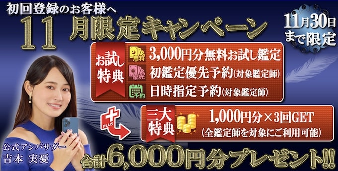 電話占いウィル3,000円分無料キャンペーン【24_11_30まで】