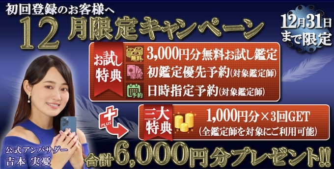 電話占いウィル3,000円分無料キャンペーン【24_12_31まで】