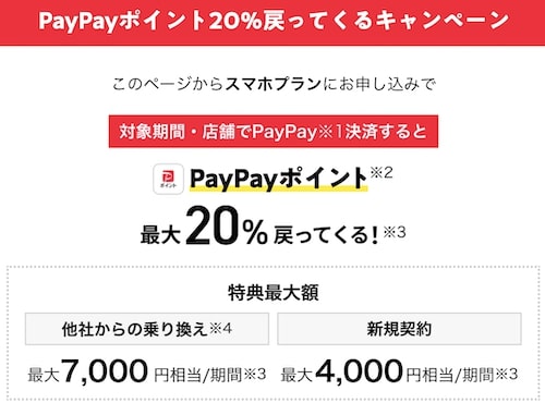 LINEMO(ラインモ)申し込み特典：最大7,000円分のPayPayポイント【24年5月13日まで】