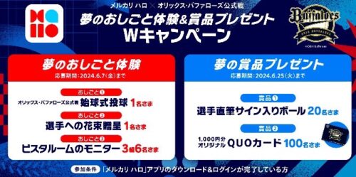 メルカリ｜オリックス・バッファローズ「夢のおしごと体験」キャンペーン【6/25まで】