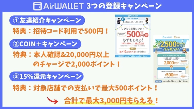 エアウォレットの招待コード・キャンペーンで3000円もらえる！【25年7月〜】