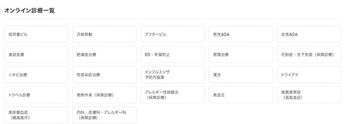 クリニックフォアでオンライン診察が可能な診療項目