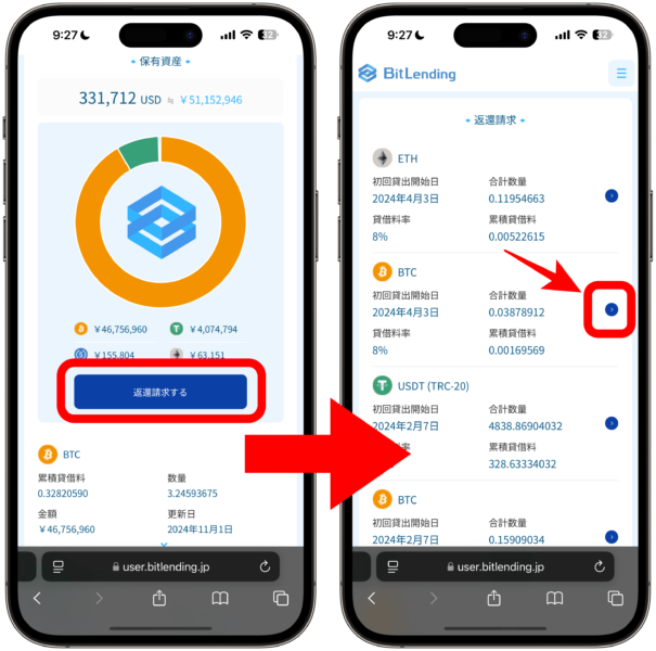 ビットレンディング返還方法1
