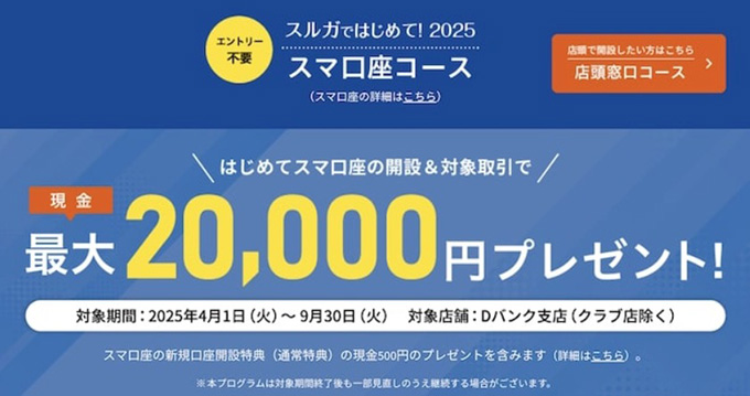 銀行の口座開設キャンペーン比較｜スルガ銀行スマ口座